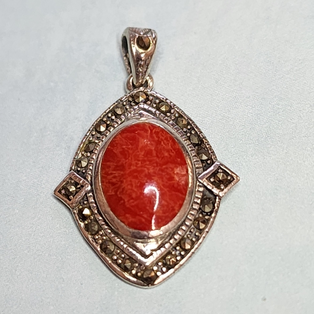 Sponge Coral, Marcasite, and Sterling Pendant